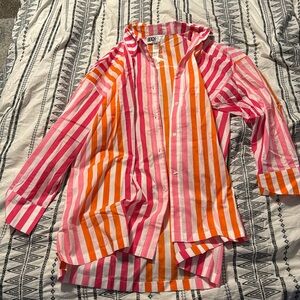 Beach riot orange and pink button cover up